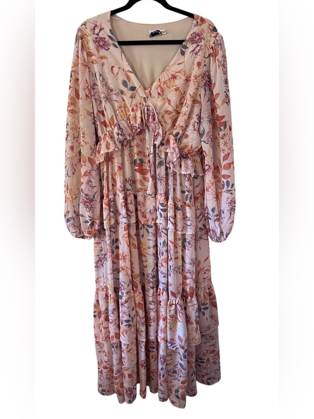 ARULA Cream Maxi Dress with Mustard, Dusty Rose and Sage Floral Print 3X
